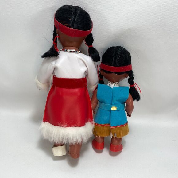 Vintage Indigenous Native American Dolls 11"-8" Plastic Beaded Clothing Sisters - Picture 4 of 8